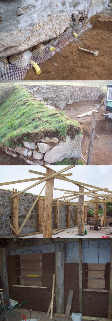 An earth sheltered house with berming granite walls and cob internal walls 100_0308