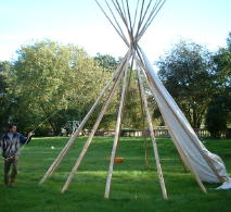 A naked tipi about to be clothed in canvas