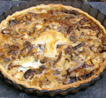 Wild porcini, Boletus edulis, and onion tart