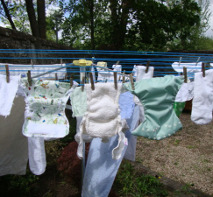 drying nappies and accessories on a clothes line