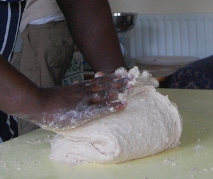 Baking in action Kneading the dough
