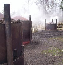 3 kilns during a burn