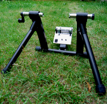 Pedal-powered generator stand onto which you can fix your bicycle to generate electricity;