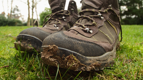 A good pair of hiking boots are essential for walking in the countryside.