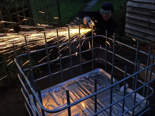 Cutting the frame down to make the tanks