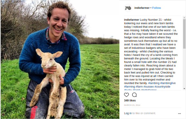 Nigel Akehurst with a lamb rescued from a badger hole